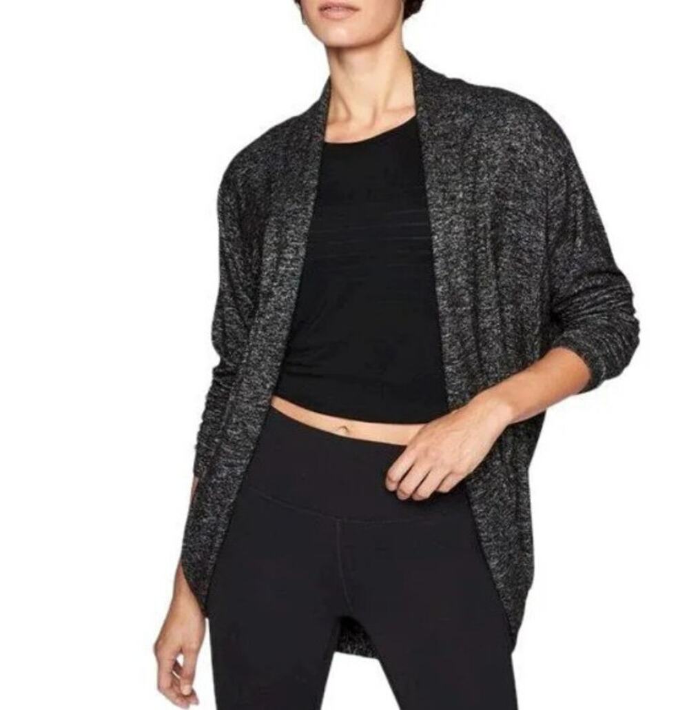 Athleta Luxe Pose Wrap Charcoal Gray Open Front Cardigan Sweater Size S A001796